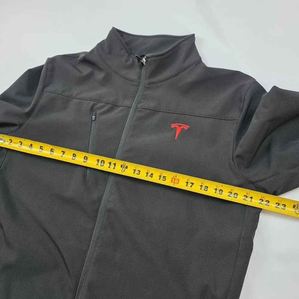 Tesla Jacket Mens Medium Black Softshell Full Zip Red Logo Car Windbreaker